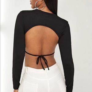 Shein Open Back Long Sleeve Crop Shirt